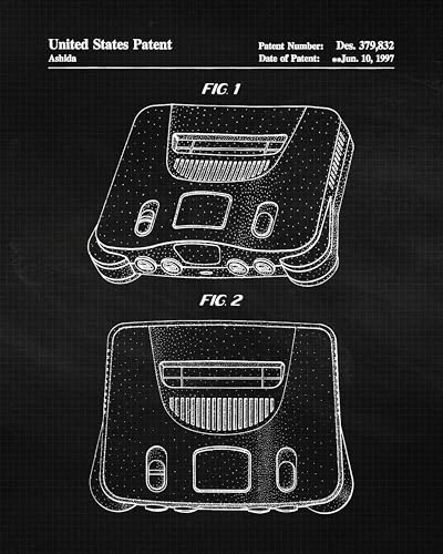 Classic Video Game Console Controller Patent Prints, 4 (8x10) Unframed Photos, Wall Art Decor for Home Work Office Studio Tech Lounge Robotics Gears Online Battle Royales Gaming Shop School Student Teacher - color: Black
