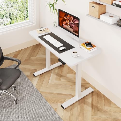 One-Piece Standing Desk 40 x 24 Inches, Small Adjustable Height Desk for Small Space Electric Sit Stand Desks Home Office Computer Workstation, White - color: White, size: 4024
