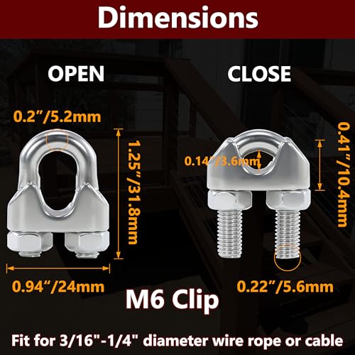 10Pcs M6 1/4 Inches Stainless Steel Wire Rope Cable Clip Clamp - size: M6 Clips-10PCS