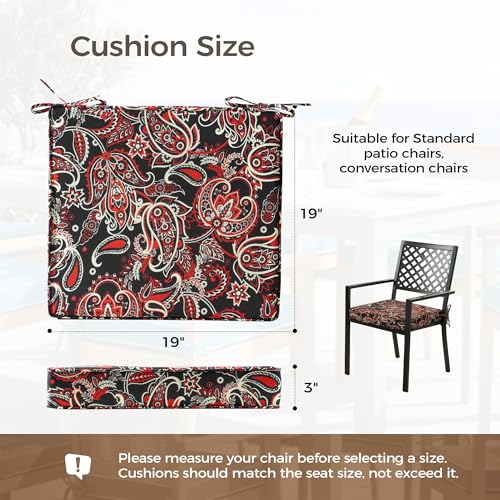 UNIKOME Outdoor Chair Cushions Set of 4, Water Resistant Patio Seat Cushions with Ties for Outdoor Furniture, High-Density Foam, UV & Fade Resistant, Piped Edge – 19" x 19" x 3", Red Paisley Floral - color: 07 Red Paisley Floral, size: 19" W X 19" D X 3"