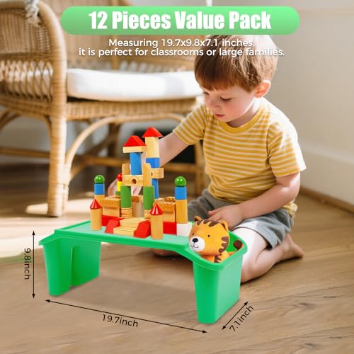 12 Pcs Kids Lap Desk Tray, Kindergarten Children's Tray with Side Pockets, Portable Lap Bed Table, Student Lap Desk, Plastic Breakfast Laptop Trays for Writing Eating Game Classroom Snacks Boy Girl