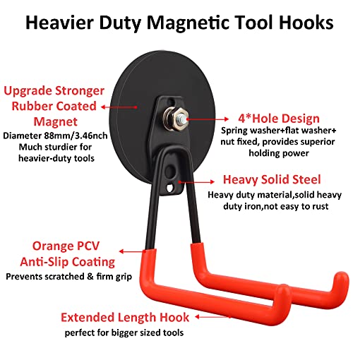 ULIBERMAGNET Magnetic Hooks,Heavy Duty Magnet Hook,Large Manget with Hooks for Hose,Jig Saw,Circular Saw,Workshop Organization,2 Pack Tool Hooks for Hammer Drill,Garden Tool(3.46inch/Orange) - style: 3.46" Large Extra Strong XL Orange 2PC