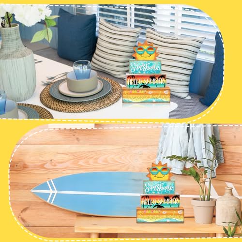 Britimes 4 Pcs Summer Wooden Tiered Tray Decor Set, Summer Sunshine Table Decor Ocean Beach Farmhouse Rustic Wooden Coffee Table Centerpieces for Home kitchen Office Decorations (Sunshine Style) - style: Sunshine