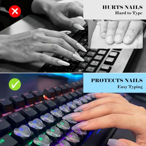 110pcs Keyboard Bubbles for Long Nails, Ergonomic Height Raised Glass Heart Key Covers, No-Residue, Reusable, Easy to Apply, for Desktop Keyboards, External Keyboards, Calculators - color: Loving 6mm High, size: 110 Pcs