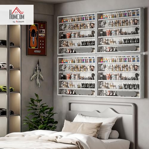 HOMCOM 5-Tier Display Cabinet, Glass Door Cabinet with Adjustable Shelves, Wall-Mounted Display Case for Playroom, Bedroom, Gray - color: Grey
