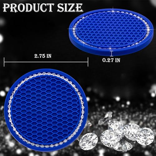 4PCS Bling Cup Holder Coaster, 2.75 Inch Auto Car Cup Holder Insert Coasters, Soft Silicone Anti-Slip Shockproof, Universal Vehicle Interior Accessories for Women Girls (Deep Blue & White) - color: Deep Blue & White, size: 4 pcs