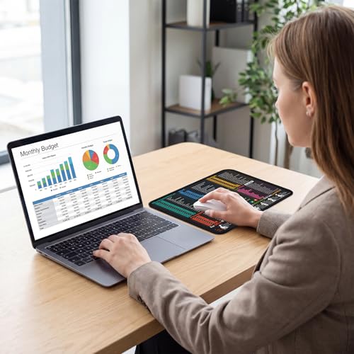 Excel Cheat Sheet Desk Pad Mouse Pad with Shortcuts, Excel Small Mouse Pad, 11.6x9.8 Inch Non-Slip Waterproof Office Mat for Excel/Word/PowerPoint/Windows, Portable Durable Clear Printing, Black
