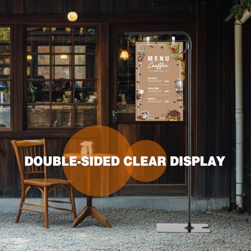 Blulu 2 Pcs Adjustable Hanging Poster Stand Sign Holder 43-87 Inch Pallet Floor Standing Poster Display Black Heavy Duty Double Sided Clip on Mobile Banner Stand with Base for Outdoor Hanging Display