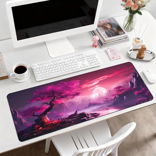 Gaming Desk Mat with Silky Smooth Surface & Exquisite Patterns,31.5x11.8 Inches Large-Sized Mouse Pad, Perfect for Extended Gaming,Work,and Home Office Decor (Full Moon 3) - color: Full Moon 3