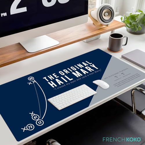 French KOKO Large Dallas Football Desk Mat for Desktop – XL Blue and Silver Desk Pad Mat Featuring The Hail Mary Play, Texas Sports Fan Gift, Man Cave Office Decor, Smooth Waterproof Desk Protector - color: Dallas Football: Hail Mary, size: 16.5" x 36"