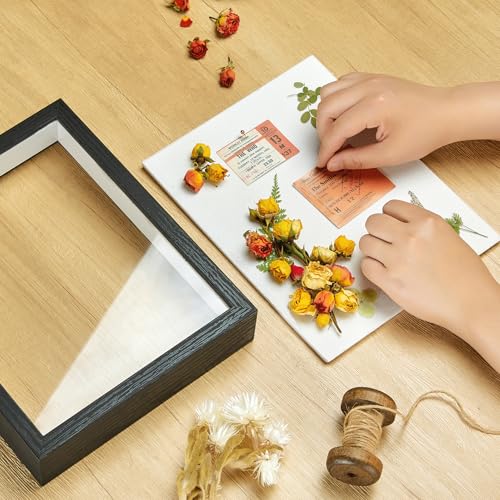 8x10 Shadow Box Picture Frame Display Case with Real Glass Panel and Soft Linen Back,Black Deep Shadow Memory Box Frame 8x10 for Flower Baby Pet Wedding Photo Craft Memorial Gift - color: Black + Thickened Panel + Foam Packaging, size: 8x10