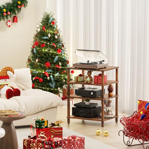 LELELINKY 4-Tier AV Media Player Stand, Brown Stereo Cabinet, Modern Stereo Cabinet, Wooden TV Stand,Game Console Shelf, Multifunctional Entertainment Center, Suitable for Home, Conference Room - color: Brown, size: 4 Tier
