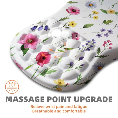 Ergonomic Mouse Pad with Wrist Rest, Memory Foam Wrist Support for Carpal Tunnel Pain Relief, Massage Design Mousepad and Non-Slip Base for Office and Gaming, 12x8 Inch, Beautiful Flowers - color: Beautiful Flowers