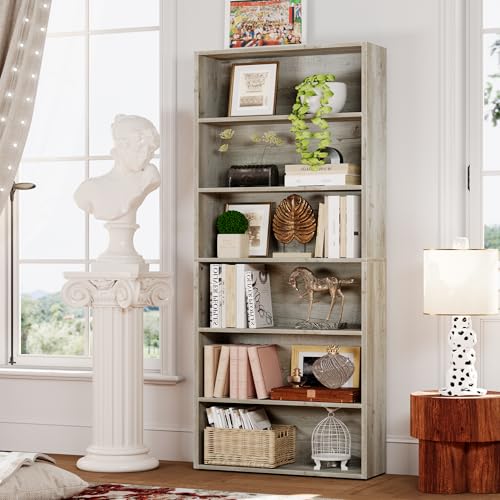 IRONCK Bookshelves and Bookcases Floor Standing 6 Tiers Display Storage Shelves 70 in Tall Bookcase Home Decor Furniture for Home Office, Living Room, Bed Room - color: Beige Maple
