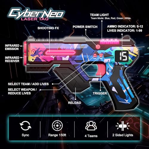 Laser Tag Set of 4, Lazer Tag Guns & Vests, Gift Ideas for Kids Teens and Adults, Cool Birthday Toys for Teenage Ages 8 9 10 11 12+Year Old Boy & Girls - color: Multicoloured