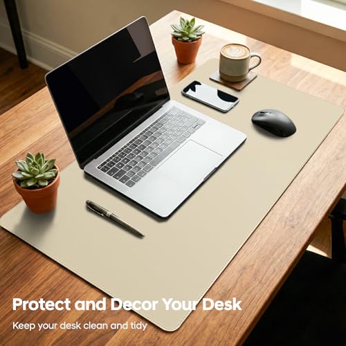 Leather Desk Pad Protector, Office Desk Mat, Large Mouse Pad, Non-Slip PU Leather Desk Blotter, Waterproof Computer Desk Writing Pad for Office and Home (Beige, 23.6" x 13.7") - color: Beige, size: 23.6" x 13.7"