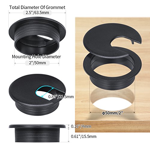 Desk Grommet 2 Inch, Plastic Desk Cord Cable Hole Cover Grommet - 10 Packs, Black - color: Black