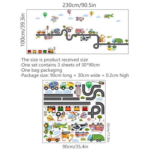 Large Transports & Road Wall Stickers, Construction Vehicles Airplanes Train Peel and Stick Wall Decals, Baby Room Nursery Kids Bedroom Art Wall Decor - color: B