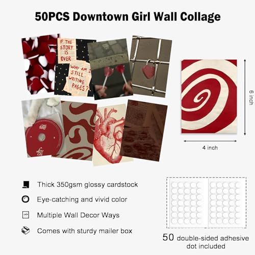 KBKBART Downtown Girl Room Decor Y2k Posters - Dark Red Downtown Girl Aesthetic Wall Decor, Y2k Room Decor 2000s Collage Kit, 4"x6" Wall Art Prints Dorm Decorations For Teen Girls Bedroom (Unframed) - color: Downtown Red Pop, size: 4x6 inch x 50pcs
