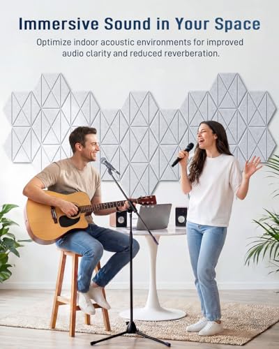12 Pack Hexagon Acoustic Panels, 12" x 10" x 0.4" X-Lines Design Self-Adhesive Soundproof Wall Panels, High-Density Sound Absorbing Panels for Recording Studio, Home Office, Gaming Room, Gray - color: X-Lines - SilverGray, size: Hexagon - 12 Pack