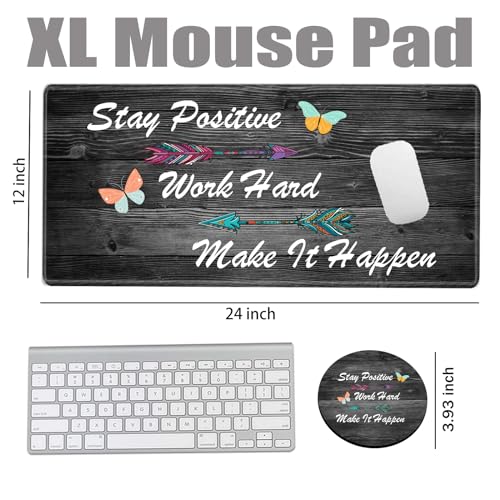 Stay Positive Mouse Pad 24x12 Inch Desk Mat Work Hard and Make It Happen Mousepad Inspirational Quote Desk Pad XXL Computer Mat for Wireless Mouse Work Coaster Set - color: Inspirational, size: 24''X12''