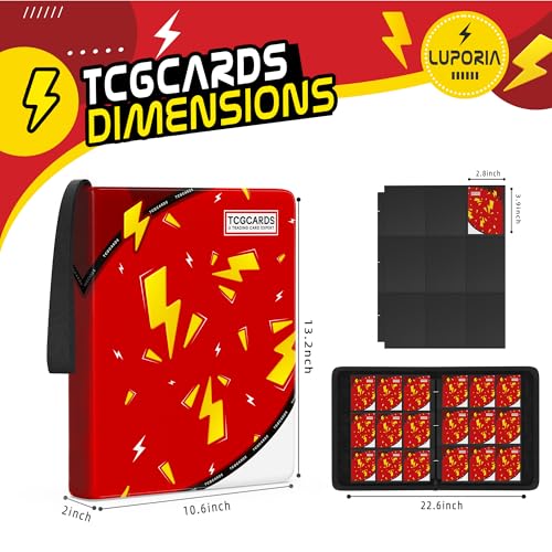 Trading Card Binder 9 Pocket,900 Pocket Card Collection Binder with 50 Removable Sleeves,PU Waterproof Top Card Book,3-Ring Zipper Collectible Trading Card Album for MTG/TCG/Card Holder Gift(Red) - color: Red, size: Large