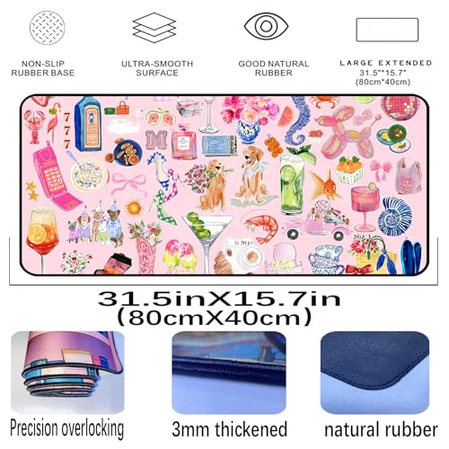 Funny Pink Desk Mat, Cute Colorful Desk Matt, for Desktop Large XXL, Gaming Mouse Pad, Anti Slip Mousepad Extended Deskpad Laptop Keyboard Computer Mat Desk Decor, for Women 31.5"X15.7" - color: Pink