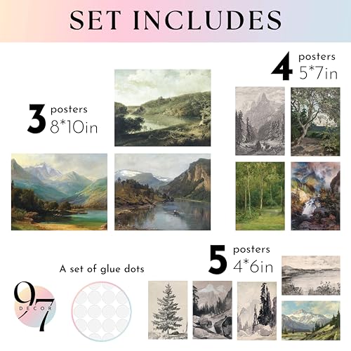 97 Decor Vintage Wall Decor - Rustic Wall Art, Rustic Gallery Wall Print, Vintage Art Prints, French Country Nature Landscape Painting, Moody Vintage Poster Picture for Bedroom (UNFRAMED) - color: Rustic
