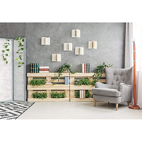 YongFoto 6x4ft Interior Room Backdrop for Photography Wooden Bookshelf Green Plants Screen Armchair Grey Lounge Background Modern Home Banner Decor Live Video Portrait Photo Studio Props