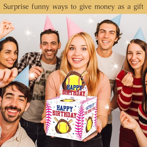ChillHui Softball Birthday Money Gift Boxes for Cash, Sport Birthday Money Pull Box for Girls Boys Women - color: Yellow Softball