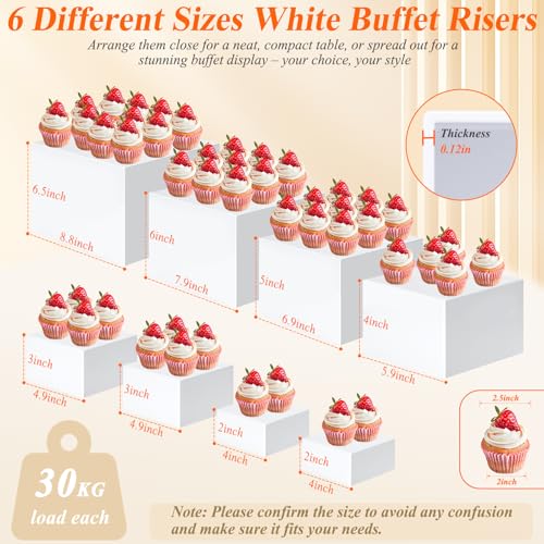 8 Pcs White Buffet Risers with Mini Table Sign, Serving Tongs, Acrylic Food Risers for Buffet Table Display Stand Shelf for Party Catering Dessert Jewelry Collectibles (Size 9" 8" 7" 6" 5" 5" 4" 4") - color: 9" 8" 7" 6" 5" 5" 4" 4"