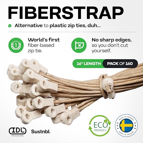 Fiber-Based Eco Zip Ties 16" (160 Pack) - 44 lb Strong Eco-Friendly Tie Wraps - UV & Temperature Resistant FibreStrap for Agriculture, Manufacturing & Cable Management - Universal Use by IDL Packaging - size: 16", 160-Pack