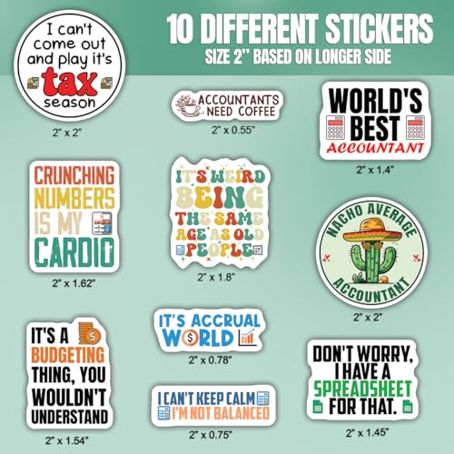10pcs Accountant Stickers Sheet Funny CPA Gift Tax Season Accounting Spreadsheet Vinyl Decal Multiple Design, Waterproof, UV-Resistant, for Water Bottle, Scrapbook, Laptop, Car (Design 1) - color: Design 1