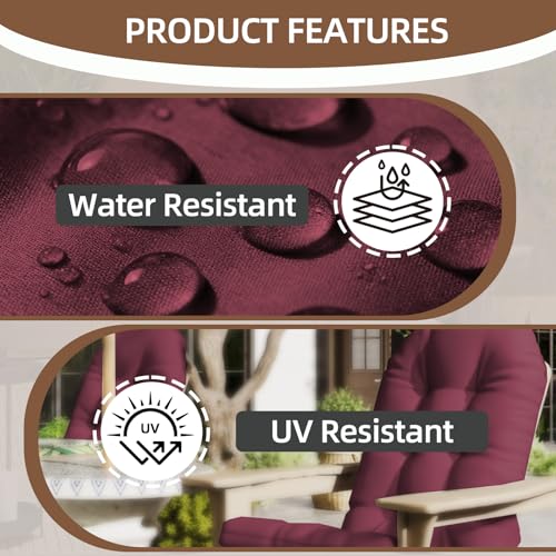Outdoor Adirondack Chair Cushions Set of 2, 44x19x4 Inch Rocking Chair Cushion, High Back Patio Soft Seat Pad with Ties, Indoor Outside Use, Fade-Resistant & Waterproof, Burgundy - color: Burgundy, size: 44x19x4 Inch
