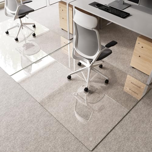 Tempered Glass Chair Mat 60"x48" – Ultra-Clear Office Chair Mat for Hardwood Floors & Low-Pile Carpets – Heavy-Duty 0.2" Scratch-Resistant Surface with Non-Slip Pads – Supports 1,000 lbs - size: 60"x48"