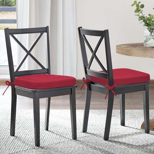 Shinnwa Dining Chair Cushions, Patented Design Memory Foam Kitchen Chair Pads with Ties and Washable Cover, 17" x 16" x 2", Burgundy - color: Burgundy