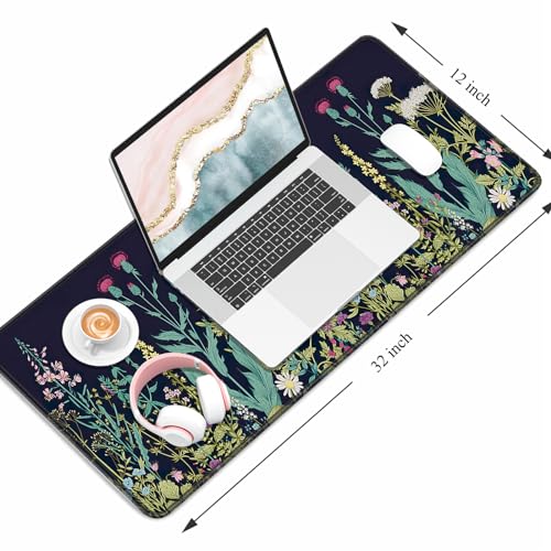 Auhoahsil Desk Pad, XL Extended Large Gaming Mouse Pad 31.5 x 11.8 Inch, Waterproof Mousepad with Stitched Edges, Non-Slip Computer Keyboard Laptop Mat for Women Men Office Work, Silent Night Flowers - color: 04 Wildflowers Night, size: XL - 11.8 x 31.5 I
