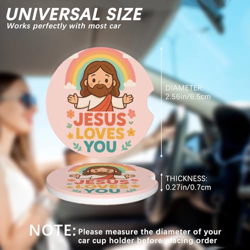 2 Pack Car Cup Holder Coasters Jesus Loves You Absorbent Ceramic Coaster for Cup Holders Fashion Car Interior Accessories for Men Drink Coaster for Women - color: Jesus Loves You