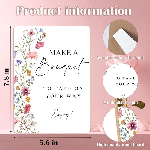 Bouquet Making Sign, Flowers Bridal Shower Decorations, Wedding Reception Table Decorations, Engagement Party Decor, Boho Wooden Sign with Stand for Wedding Reception And Bridal Party Decor, 2 - color: Floral Bouquet2