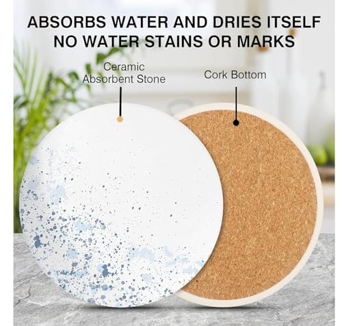 Drink Stone Coasters Set of 2 -Round Marble Style Desk Coasters with Non-Slip Cork Backing, Cute Coffee Desk Coaster for Office, Home Decor, Housewarming #2PACK (Starry Ink) - color: Starry Ink