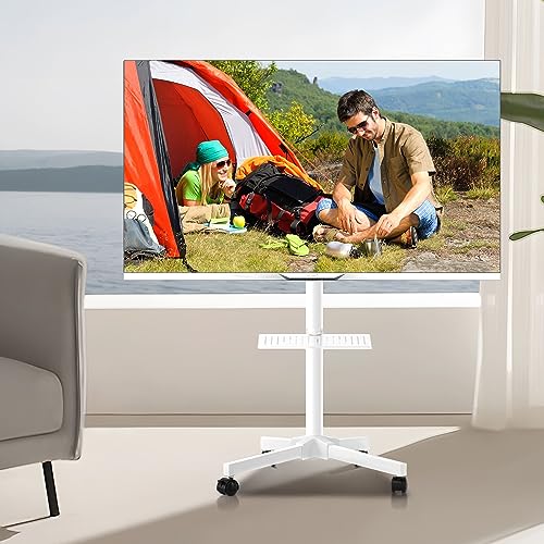 Mobile TV Carts on Wheels for 21-60 Inch Flat/Curved Panel Screens TVs - Height Adjustable Floor Trolley Stand with Shelf Holds up to 77lbs - Max VESA 400x400mm, White - color: White High Quality