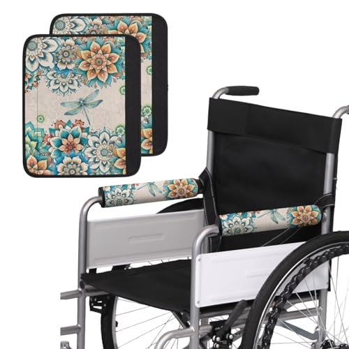 Wheelchair Armrest Covers Boho Dragonfly Wheelchair Accessories Chair Arm Pads Universal for Wheelchair Armrests Office Transport Chairs Scooters - color: Boho Dragonfly