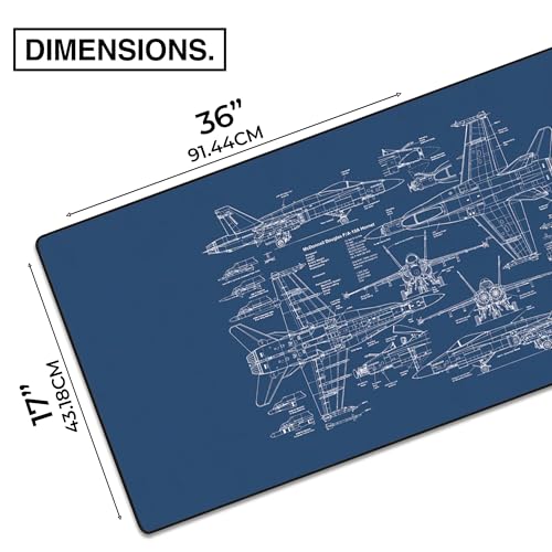 MPCO. Blueprints Large Gaming Desk Pad - 36" x 17" Duraglyde Fabric 18A Hornets – Blue Desk Mats - Non-Slip, Washable, Smooth Glide for Precision Gaming & Work - color: Duraglyde 18a Hornets – Blue