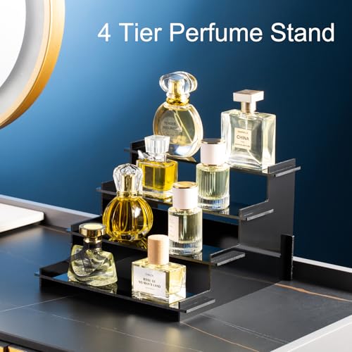 HENABLE 4 Tier Black Acrylic Display Risers, Perfume Organizer Stand, Cupcake Stand Holder, Shelf Risers for Display Stands for Funko POP Figure, Dessert Shelves for Party, Decoration - color: Black