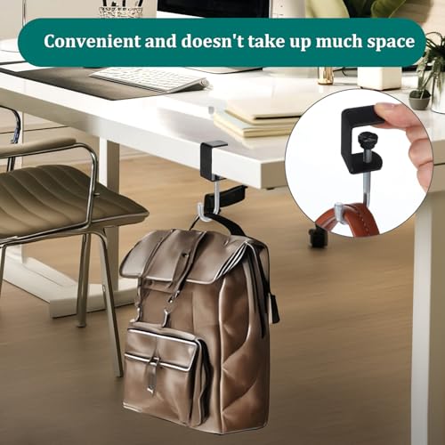 cobee Clamp-On Under Desk Hooks, Desk Mount Hanging Bag Holder Metal Hook Adjustable Headphones Clamp Organizer Portable Purse Hanger Clip Reduce Desk Clutter Table Desk Under Counter (8 Pcs, Black) - color: 8 Pcs, Black