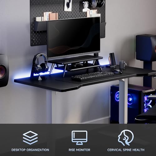 Fenge Monitor Stand, Monitor Stands Riser for Desk, 23.6 Inch Wood Desk Shelf with Storage Organizer and Cable Management for Office Desk Accessories - color: Black, size: 23.6 Inch