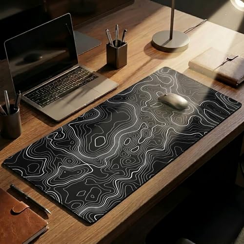 AQQA Mouse Pad,Extended Large Gaming Mousepad mat with Non-Slip Rubber Base,Topographic Map Lines Contour Geographic Background,for Gaming Office Laptop Computer Men Women(29.5x16 Inch,Black) - color: Black, size: 16L x 29.5W inches