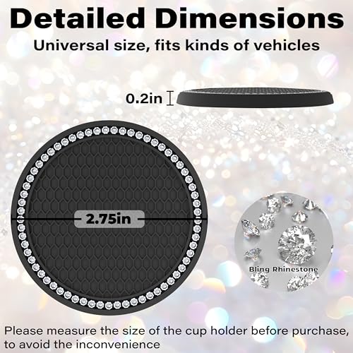 BFXM 2 PCS Bling Cup Holder Coasters for Car, Car Accessories for Women 2.75 inch Diamond Universal Non-Slip Silicone Cup Holder Coasters, Sparkly Bling(White Diamond) - color: Black+Bling White