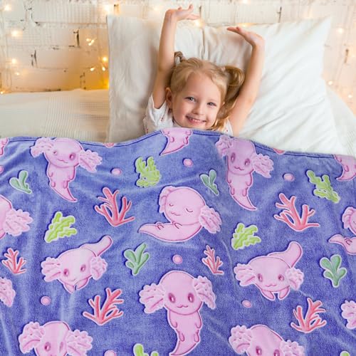 Axolotl Toys for Girls Kids, Pink Axolotl Blanket Glow in The Dark, Cute Axolotsl Gifts Birthday Gifts for Girls Age 4-10, Soft Kids Throw Toddler Blanket for Bed Couch 40"x50" - color: Pink Axolotl, size: baby size 40" x 50" (100 x 130 cm)