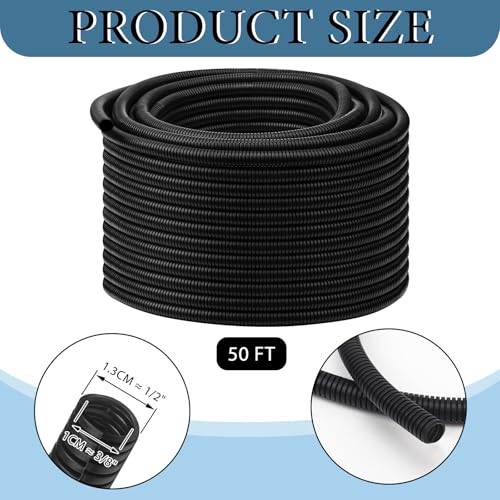 Kanayu Split Wire Loom Tubing Flame Retardant Wire Covering High Temperature Cable Sleeves Split Protector Cable Conduit for Industrial Electrical Automotive Marine(3/8''-50 ft,Black) - color: Black, size: 3/8''-50 Ft